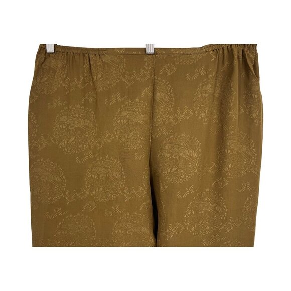Citron Women Brown Silk Crop Plus Size Pant 1X Stretch Jacquard Bird Floral New - Picture 2 of 9